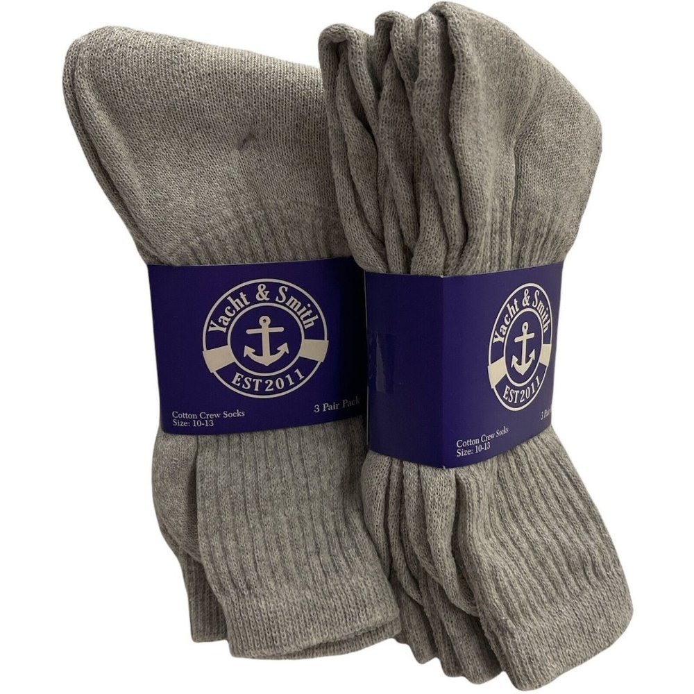 12 Pairs Men’s Socks Yacht & Smith Cotton Crew Socks Size 10-13  Grey